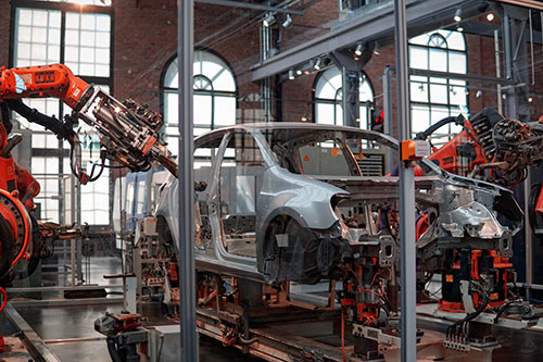 Assembly line in auto plant showing off automotive engineering